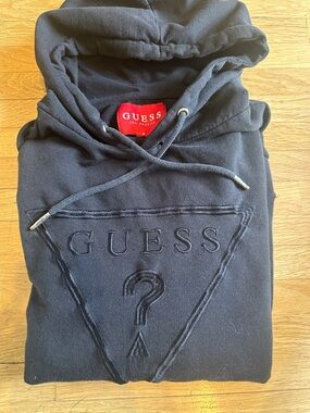 Guess Black Embroidered Triangle Logo Hoodie